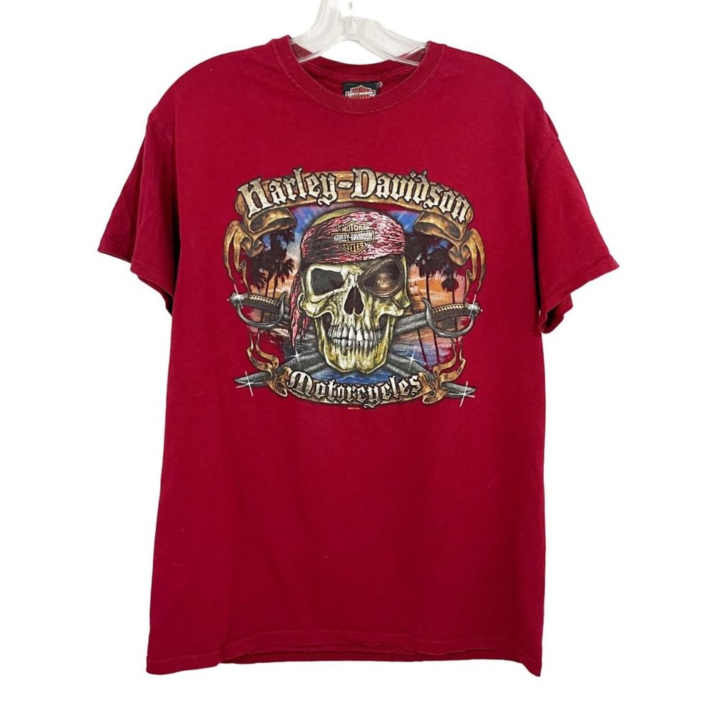 Harley-Davidson Red Pirate Graphic Tee Orlando Florida Short Sleeve Mens Medium